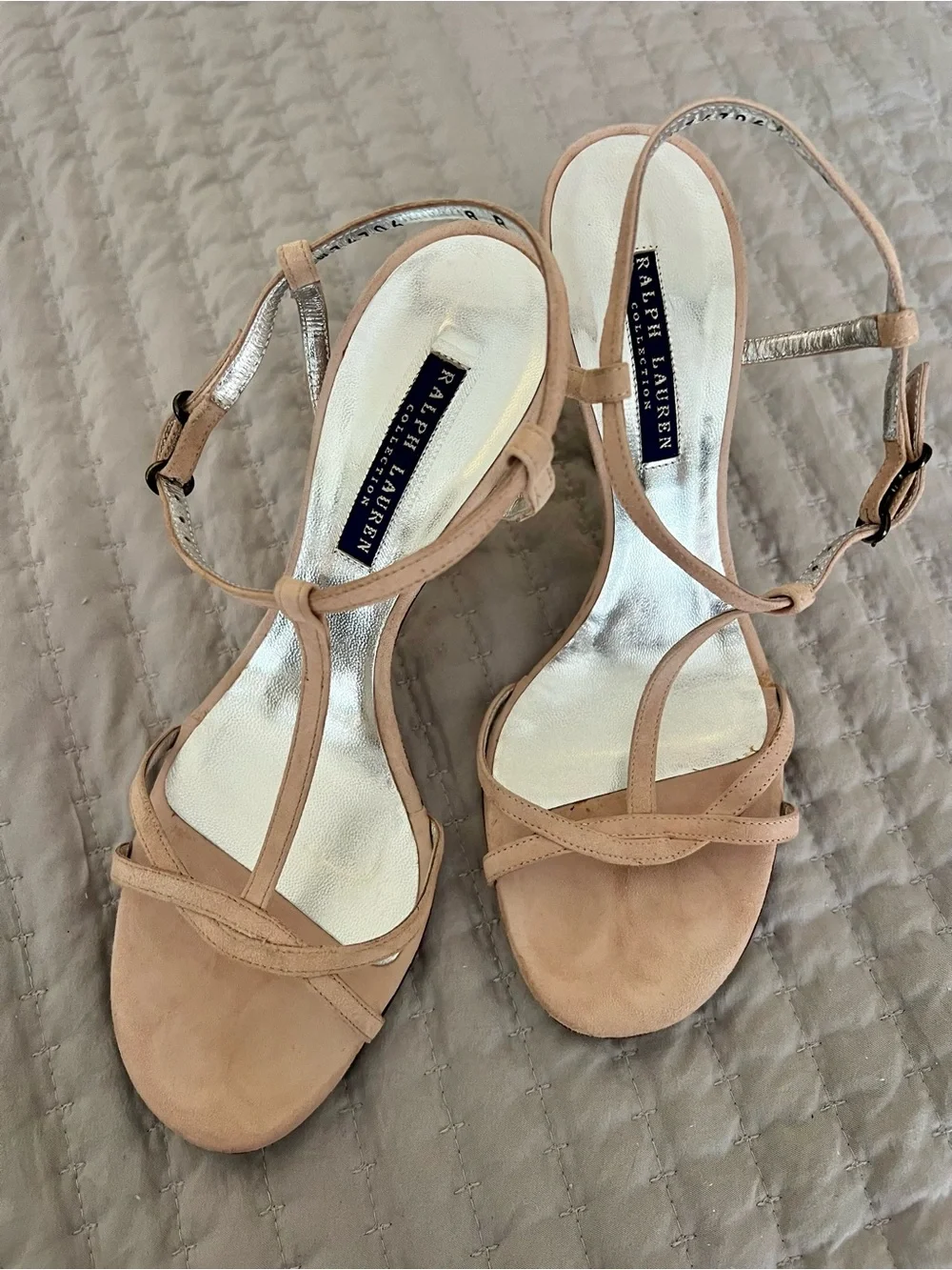 Ralph Lauren Blush Tan Suede Strappy Heels
